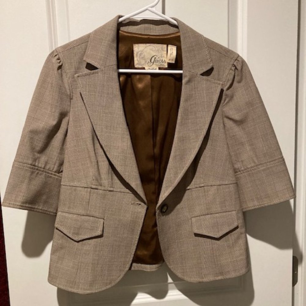 GUESS Women's Suit / Blazer / Jacket Beige Brown 3/4 sleeve SIZE Large Stretch